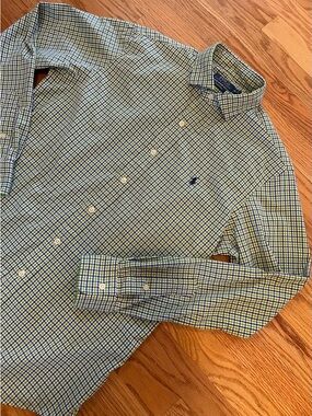 Polo Ralph Lauren Performance Button Down Shirt Men’s M Green Blue Plaid Stretch